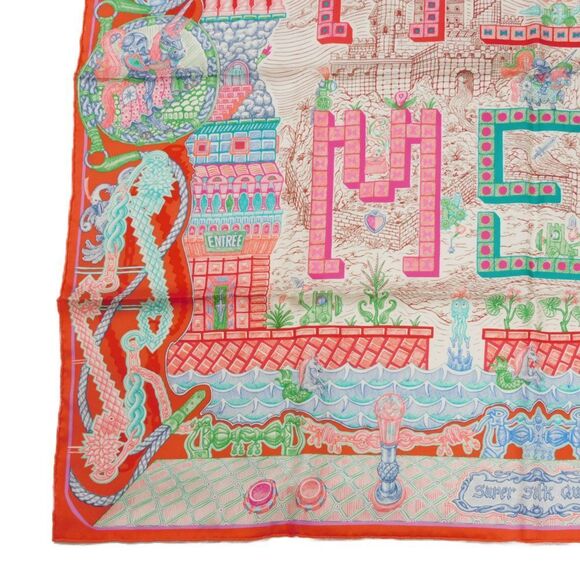 HERMES Red Silk Scarf - Picture 9 of 11